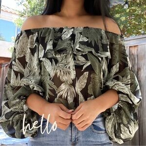 Off-Shoulder Leaf Print Top